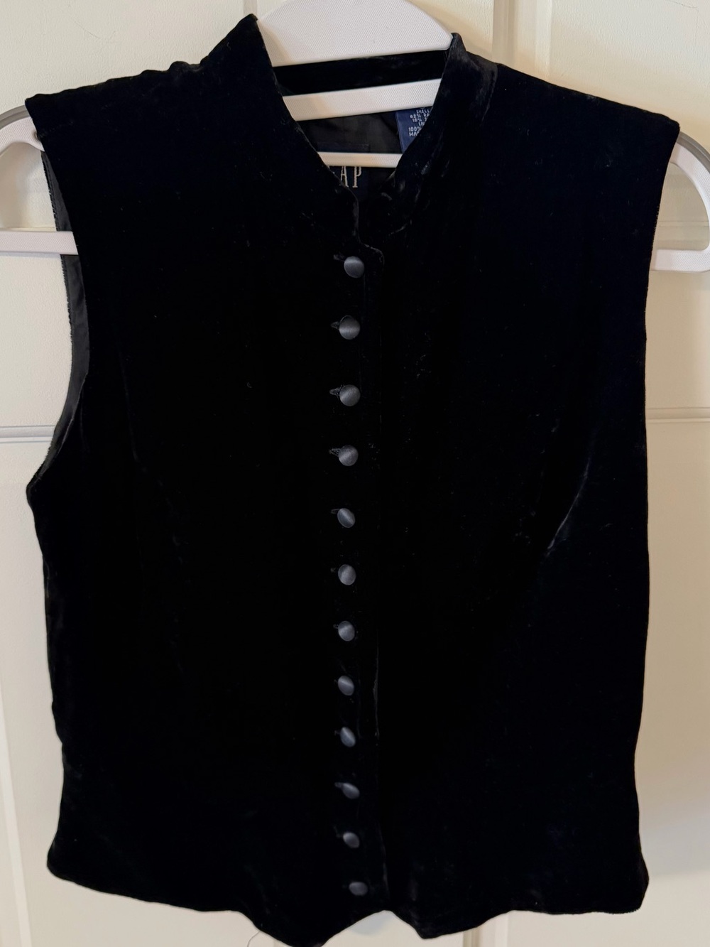 Vintage 90s GAP Black Velvet Mandarin Collar Neck Vest Whimsigoth Goth Small